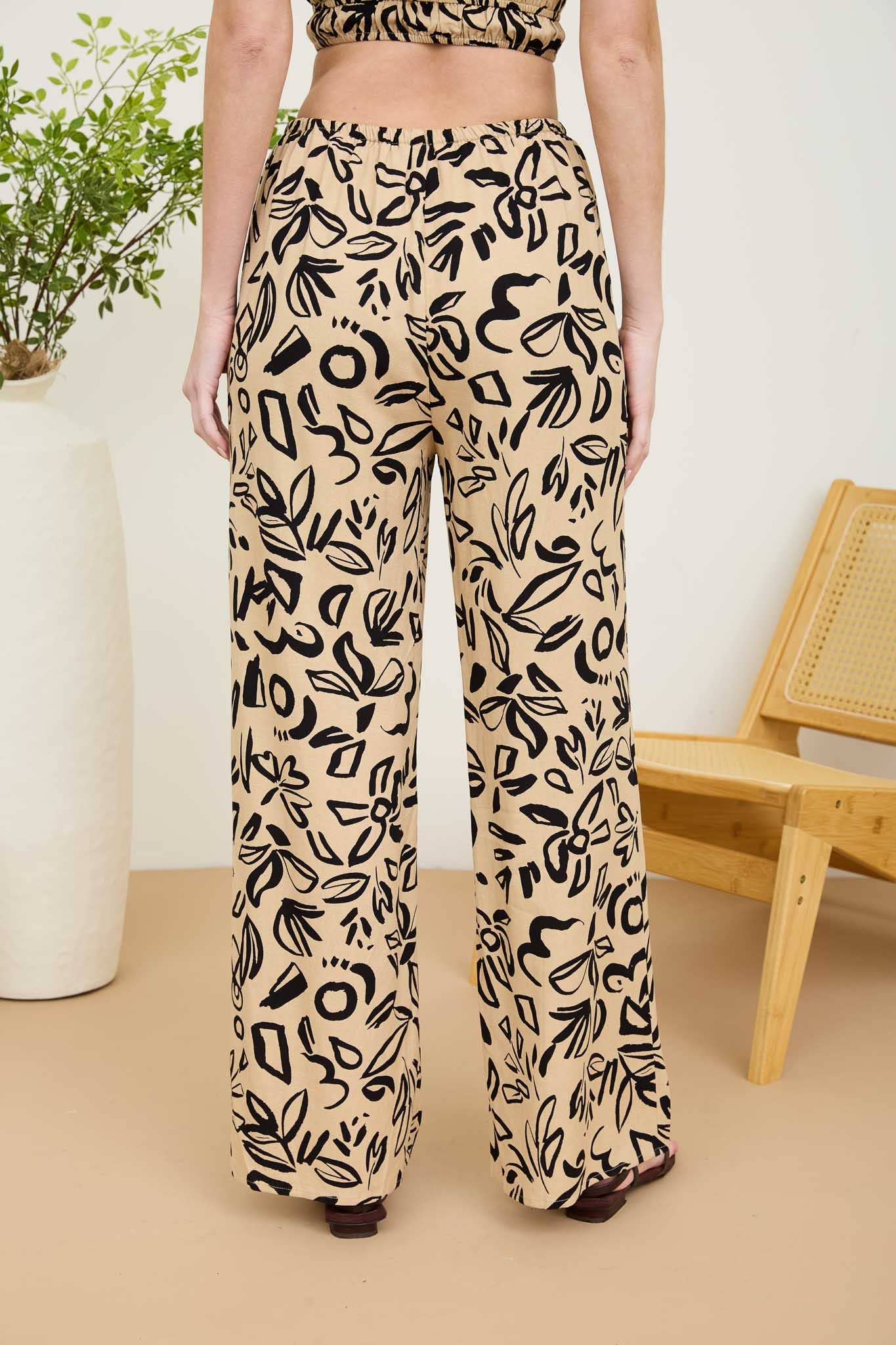 FLORAL PRINT HIGH WAIST WIDE LEG LINEN PANTS