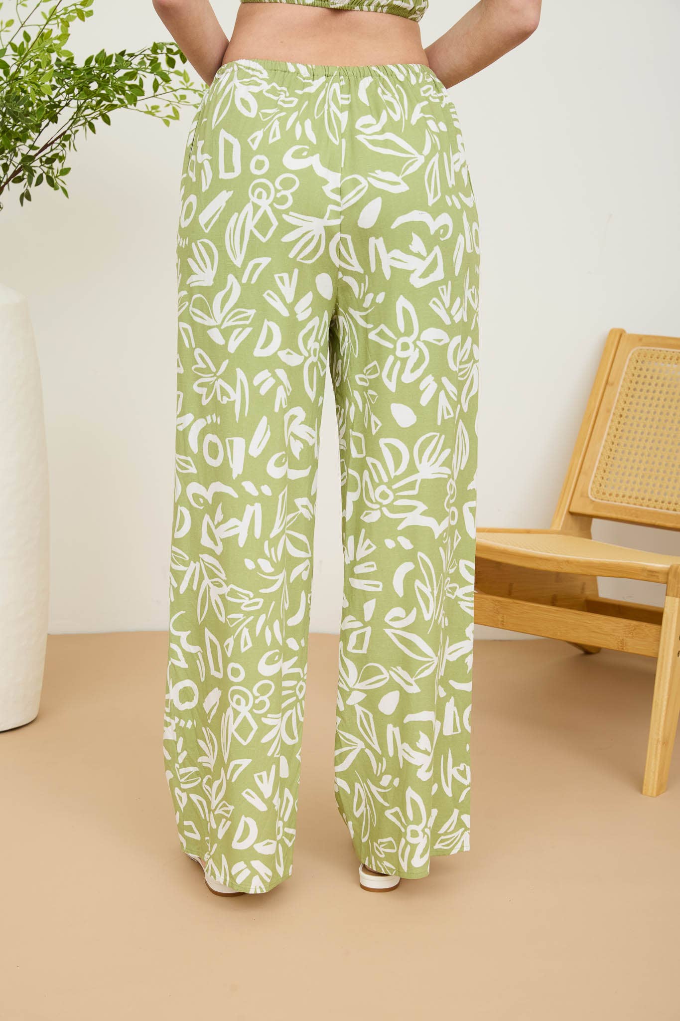 FLORAL PRINT HIGH WAIST WIDE LEG LINEN PANTS