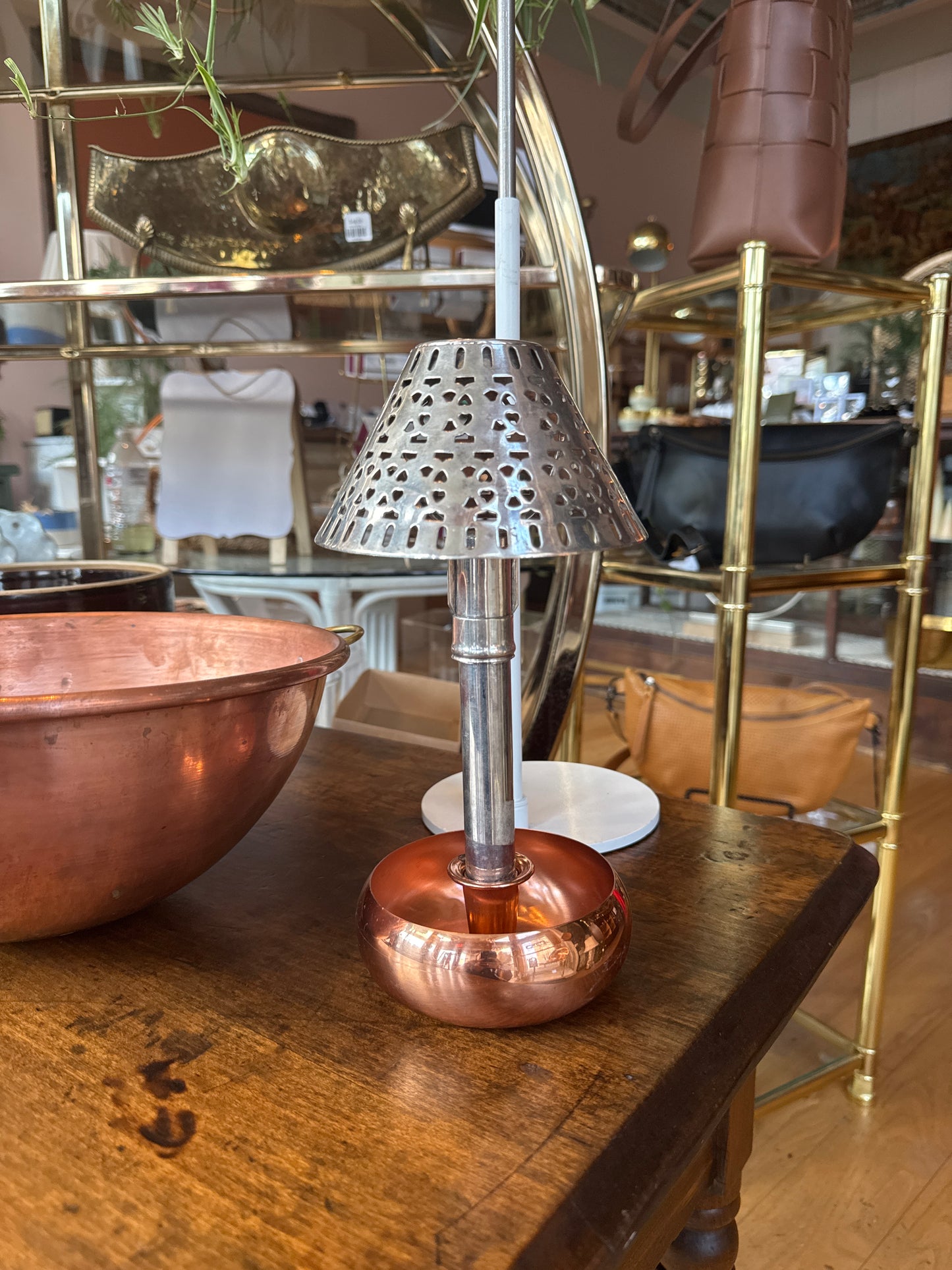 Copper & Silver Candleholder/lamp