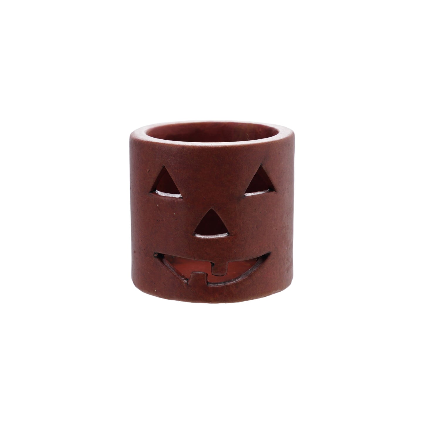 Terra-cotta Tealight/Votive Holder with Cut-Out Jack-O-Lantern Face