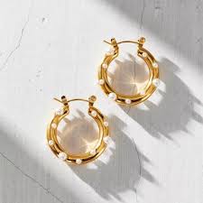 Gold Pearl Hoop Earrings