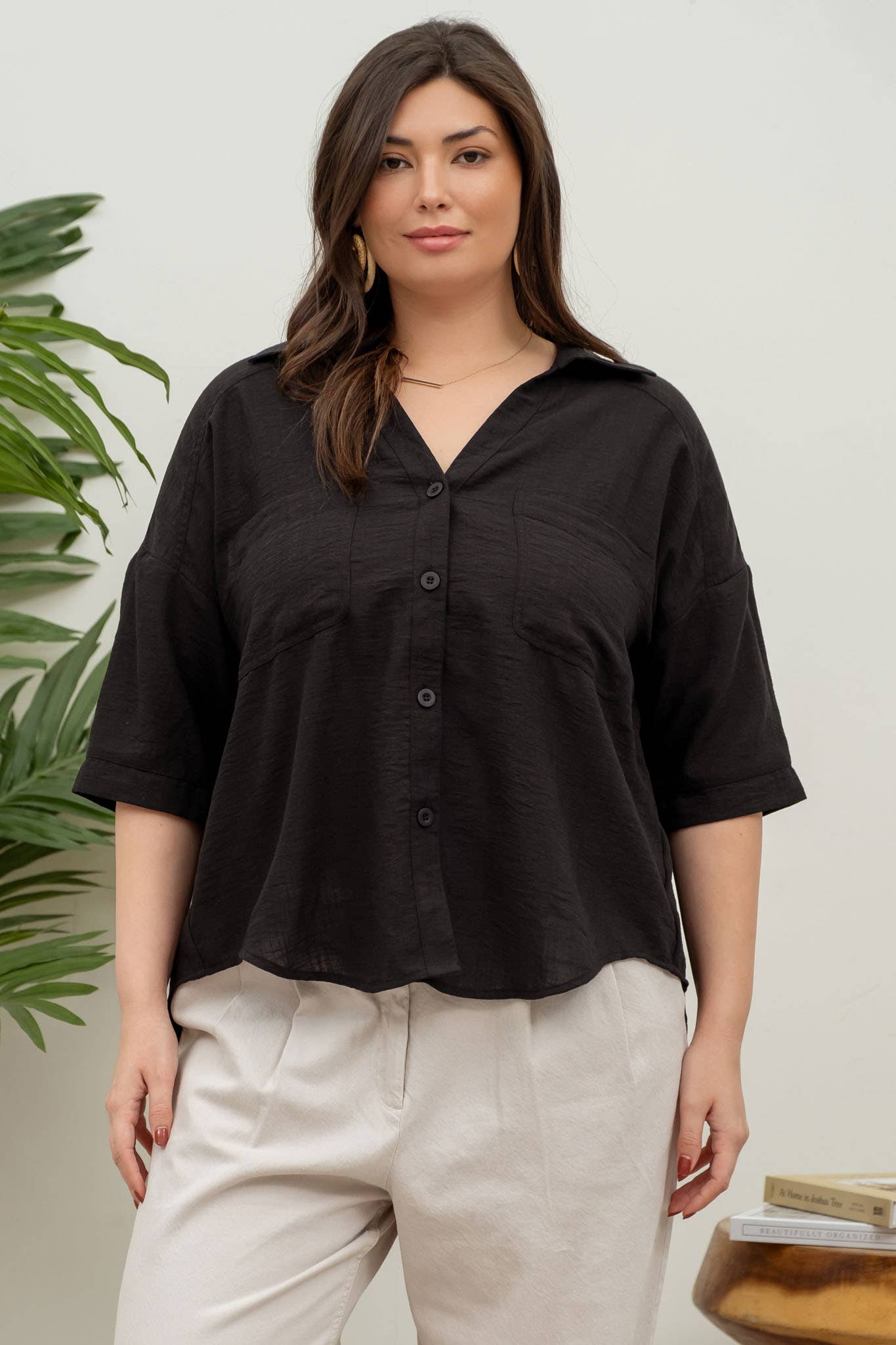 Classic Black Button Down Blouse