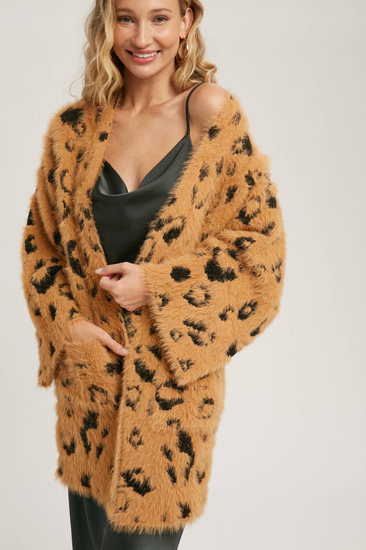 FUZZY LEOPARD WIDE SLEEVES CARDIGAN