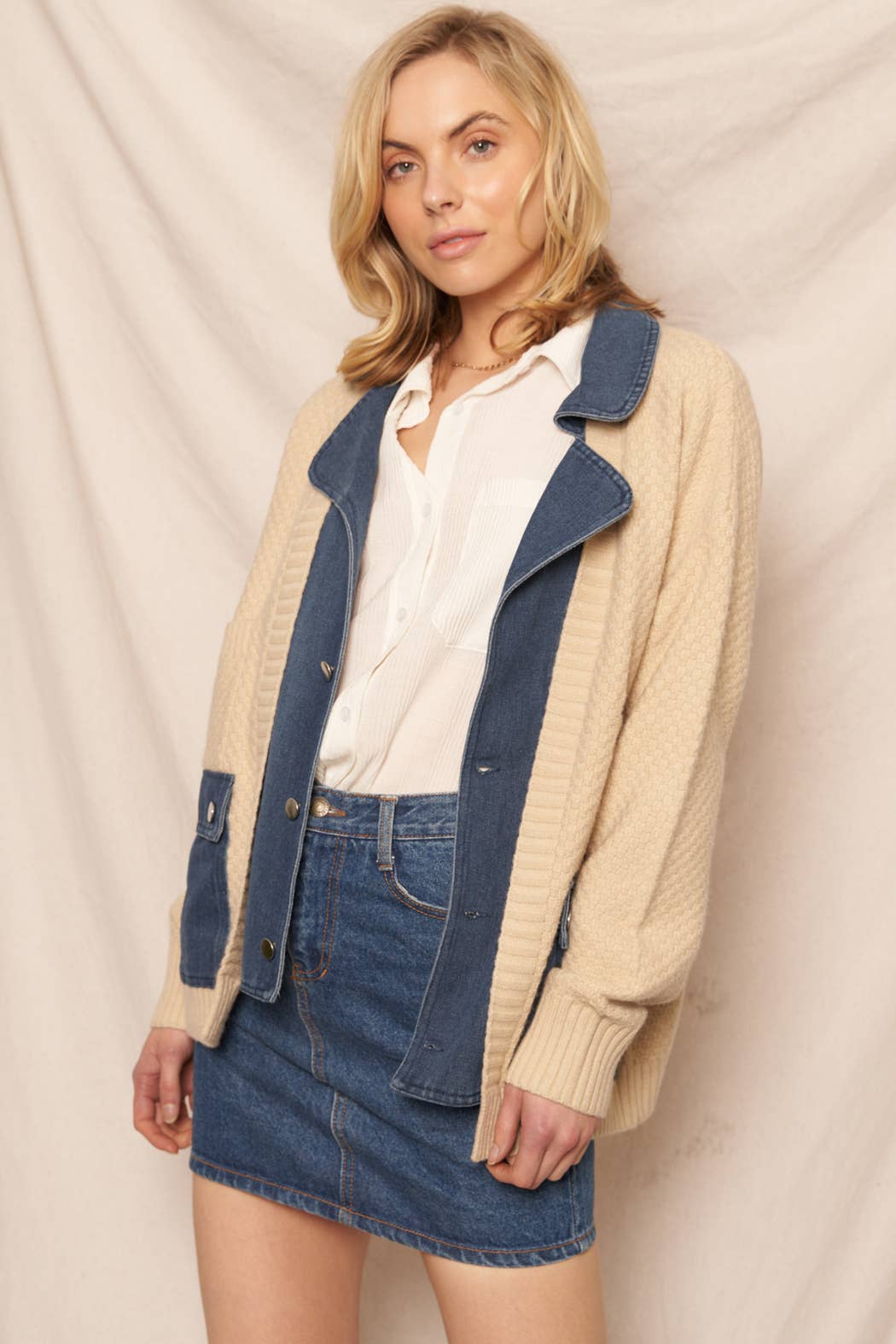 Contrast Denim Knit Jacket