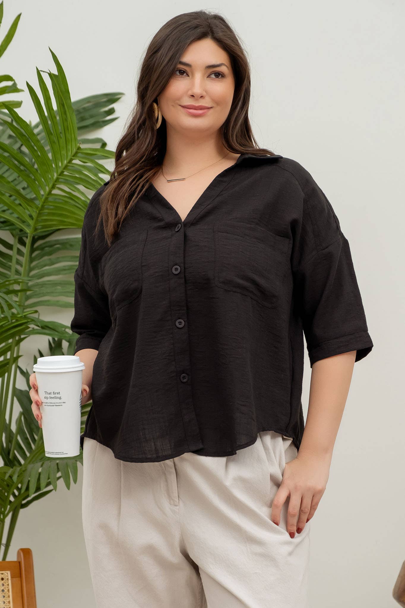 Classic Black Button Down Blouse