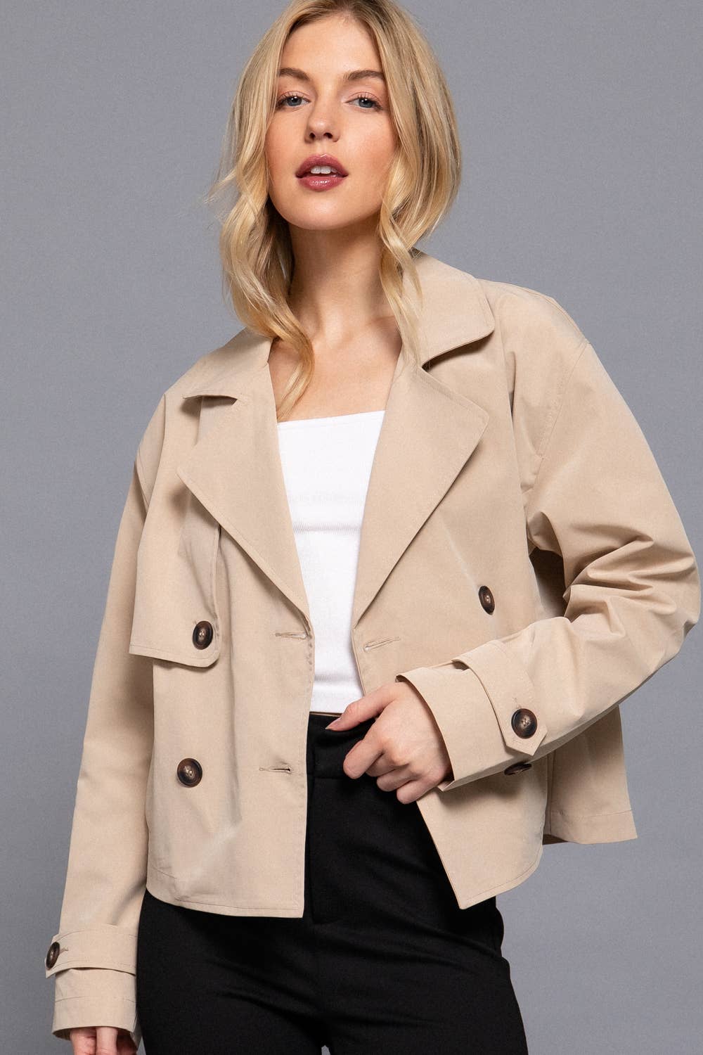 Kendra Khaki Short Trench Jacket