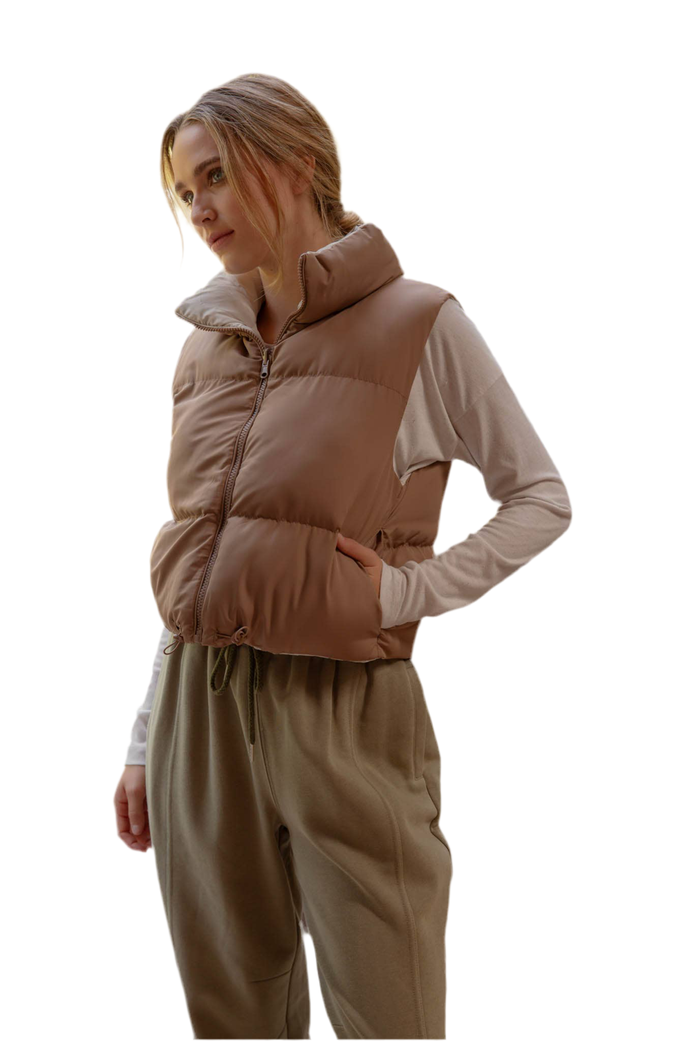 Reversible Tan Cropped Puffer Vest