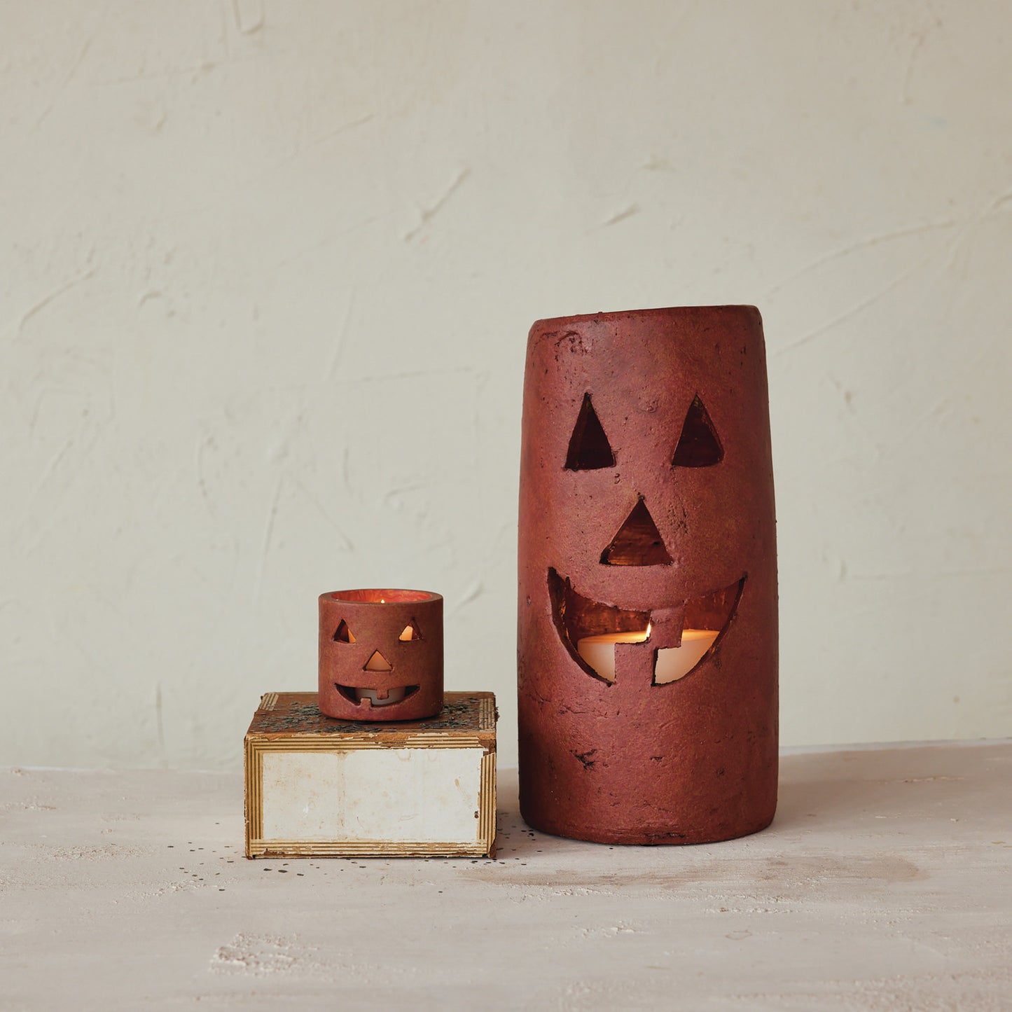 Terra-cotta Jack-O-Lantern Votive Holder