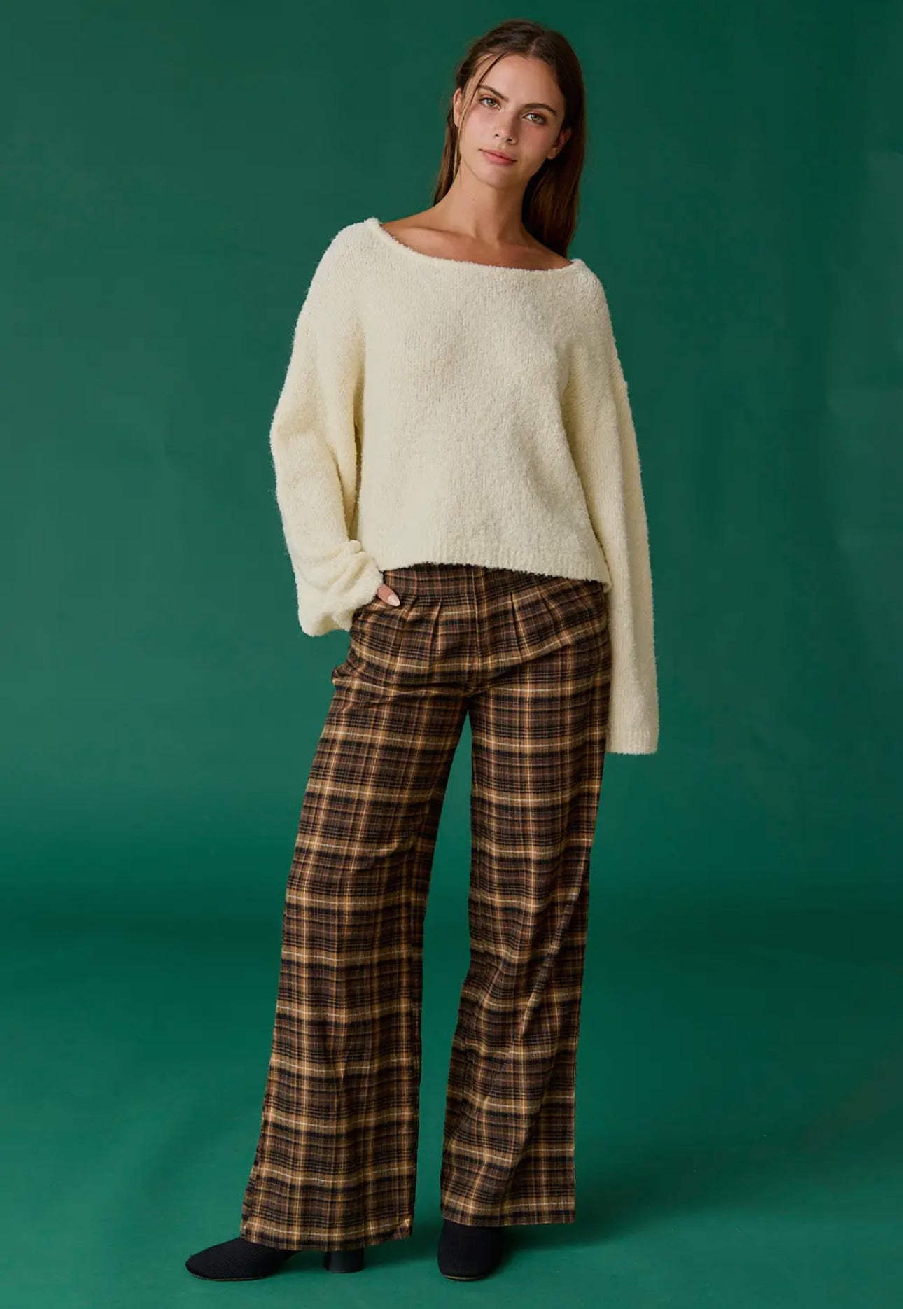 Ava Wide Leg Plaid Pants