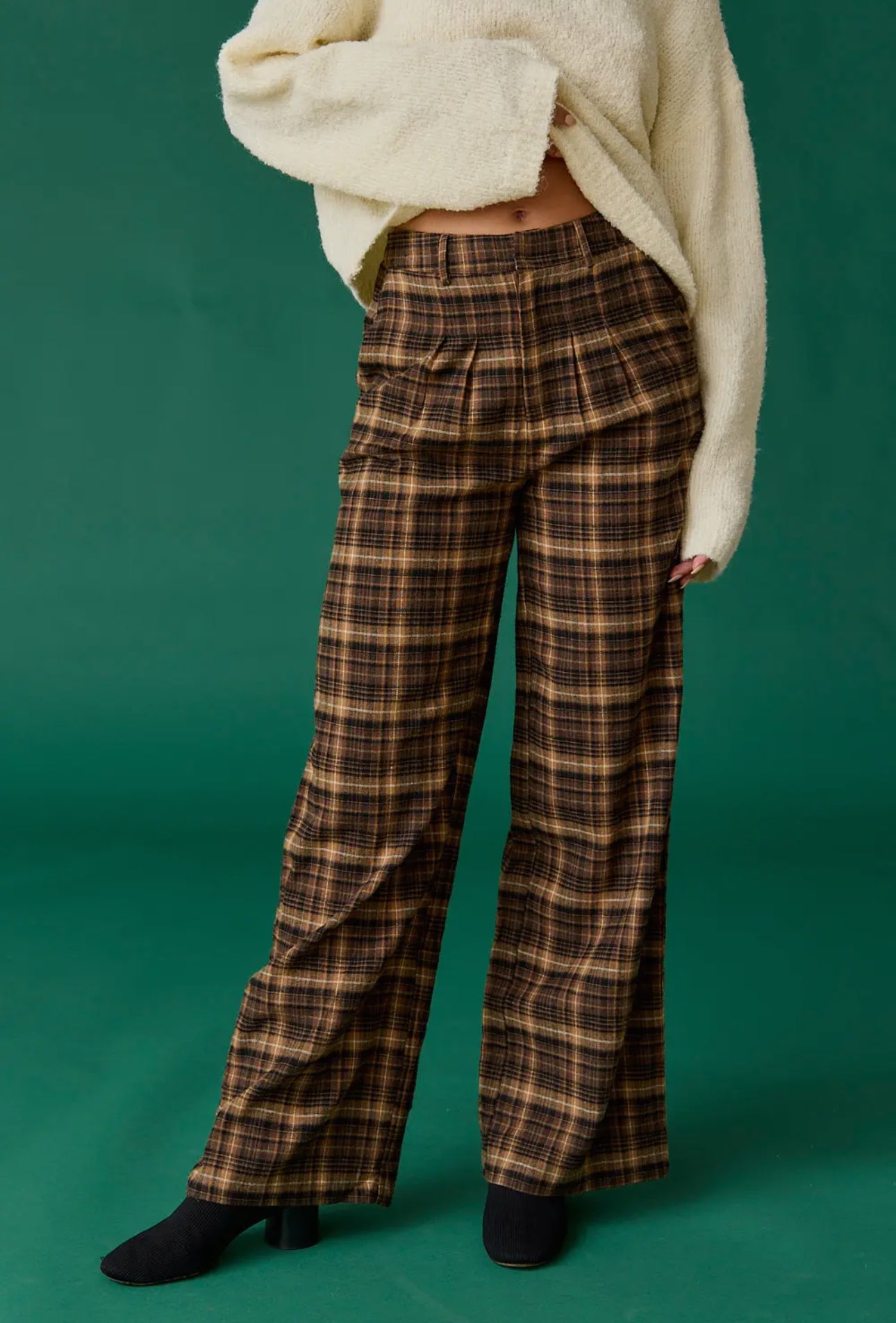 Ava Wide Leg Plaid Pants