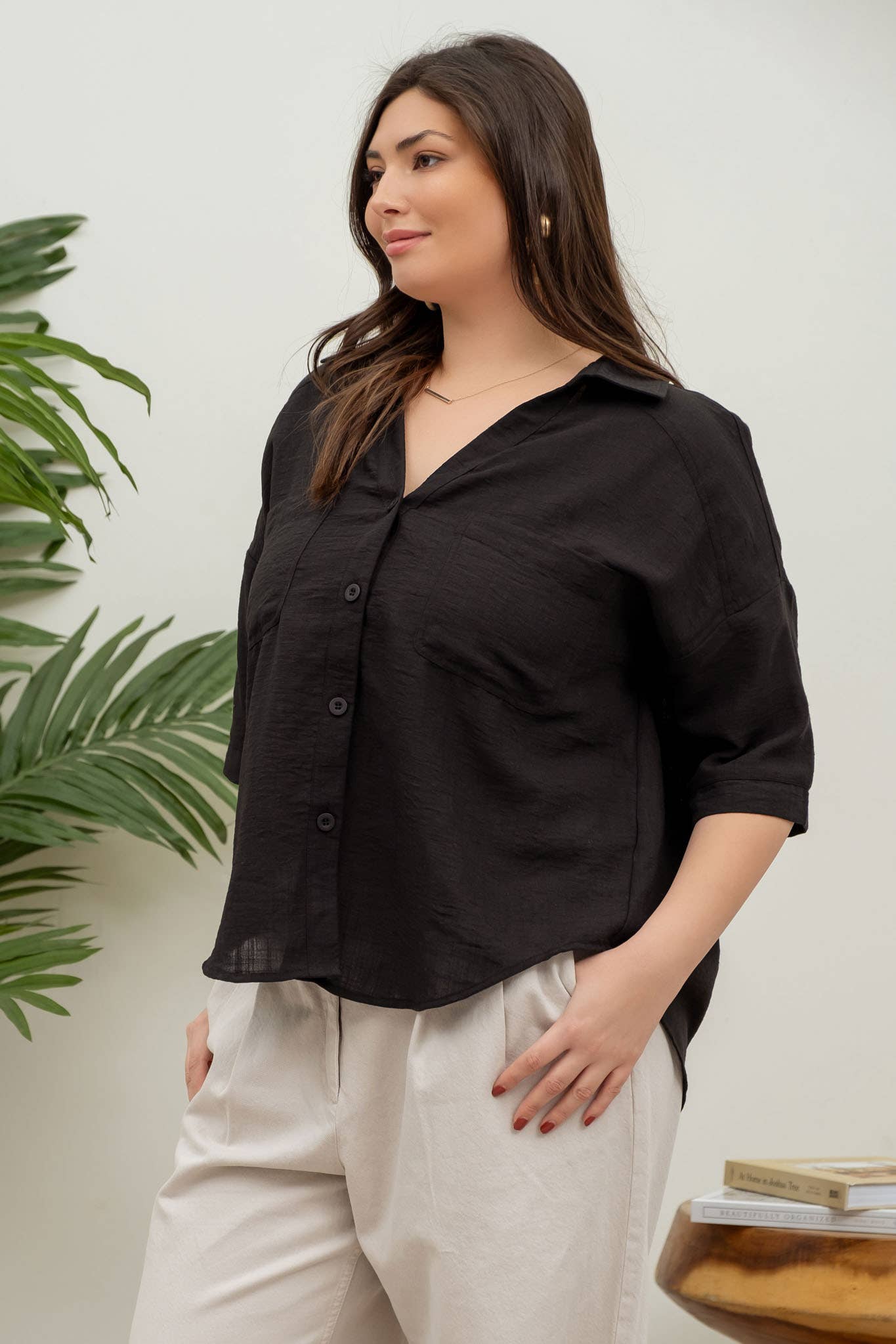 Classic Black Button Down Blouse