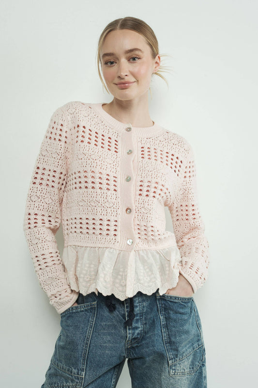 Lace Bottom Pointelle Knit Cardigan